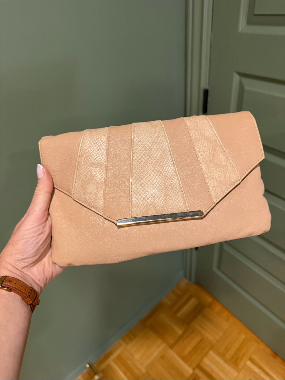 Neutral Blush Envelope Clutch Handbag